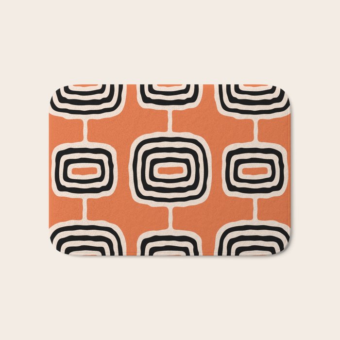 Mid Century Modern Atomic Rings Pattern 239 Black Beige and Orange Bath Mat Gallery Image 1
