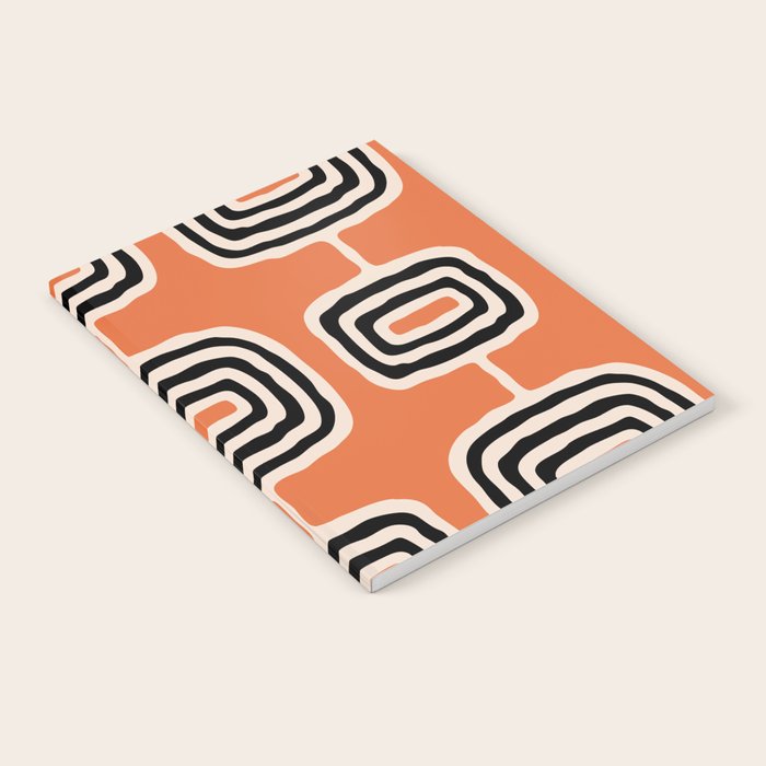 Mid Century Modern Atomic Rings Pattern 239 Black Beige and Orange Notebook Gallery Image 2