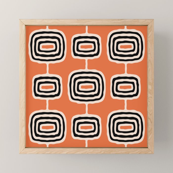 Mid Century Modern Atomic Rings Pattern 239 Black Beige and Orange Mini Art Print Gallery Image 1