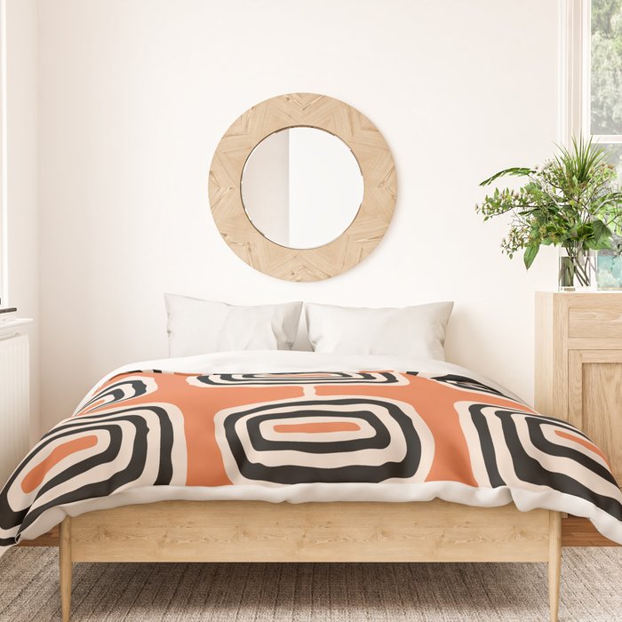 Mid Century Modern Atomic Rings Pattern 239 Black Beige and Orange Duvet Cover Gallery Image 3