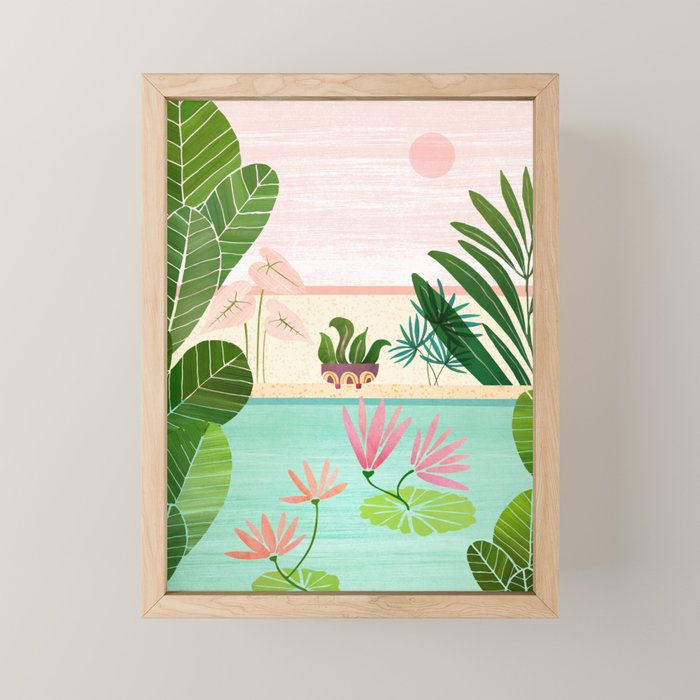 Morocco Meditation Garden - Pink and Green Landscape Mini Art Print Gallery Image 1