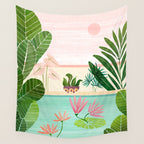 Morocco Meditation Garden - Pink and Green Landscape Wall Tapestry Gallery Image 4