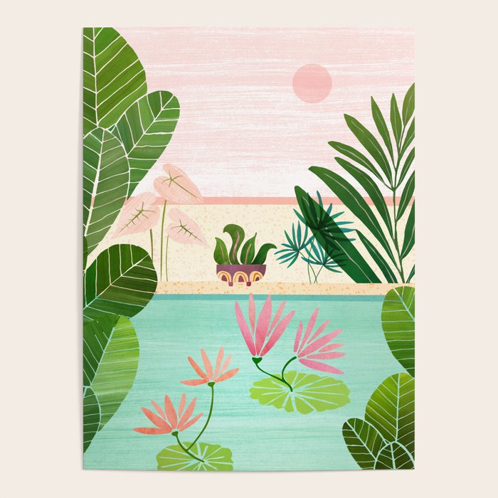 Morocco Meditation Garden - Pink and Green Landscape Poster Gallery Image 4