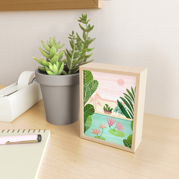Morocco Meditation Garden - Pink and Green Landscape Mini Art Print Gallery Image 2
