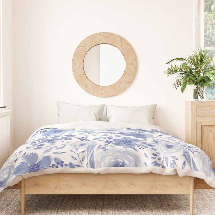 Blue and White Watercolor Florals Duvet Cover Gallery Image 3