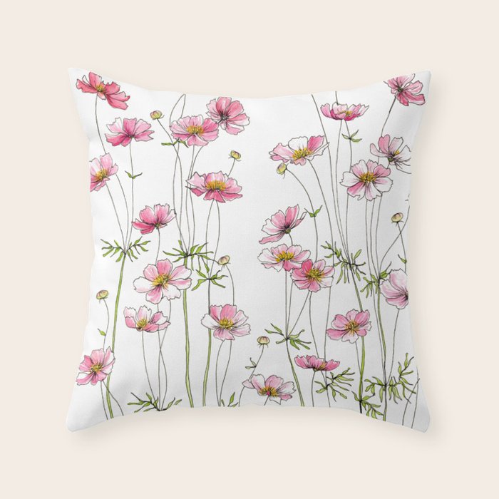 Pink Cosmos Flowers Throw Pillow Gallery Image 6
