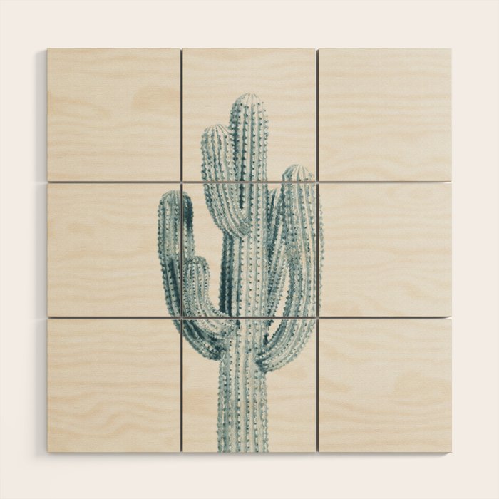 Cactus in Blue, Modern Cacti Wood Wall Art Gallery Image 1