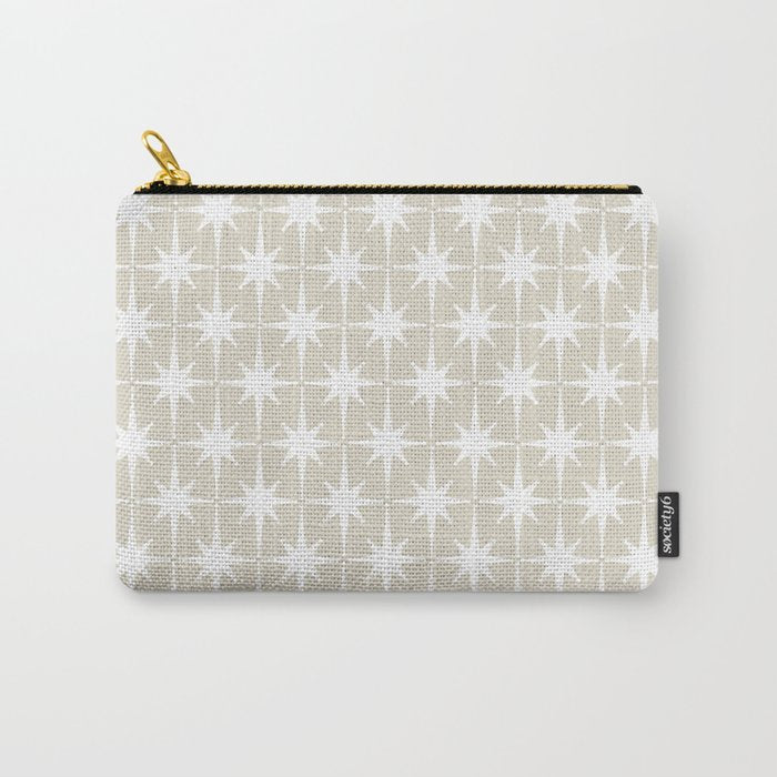 Midcentury Modern Atomic Starburst Pattern in Beige and White  Carry All Pouch Gallery Image 1