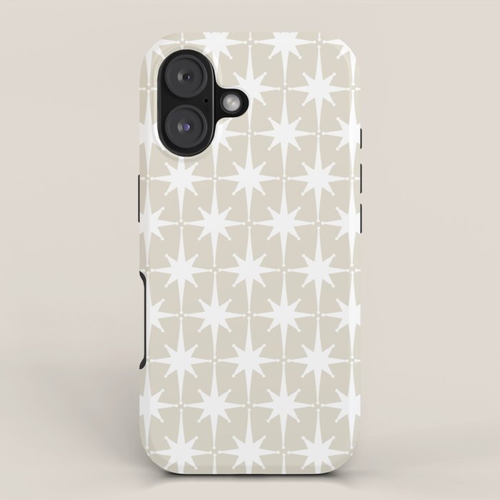Midcentury Modern Atomic Starburst Pattern in Beige and White  iPhone Case Gallery Image 1