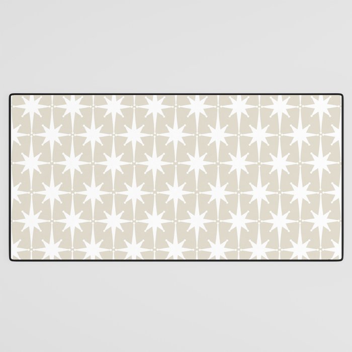 Midcentury Modern Atomic Starburst Pattern in Beige and White  Desk Mat Gallery Image 3