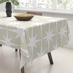 Midcentury Modern Atomic Starburst Pattern in Beige and White  Tablecloth Gallery Image 3