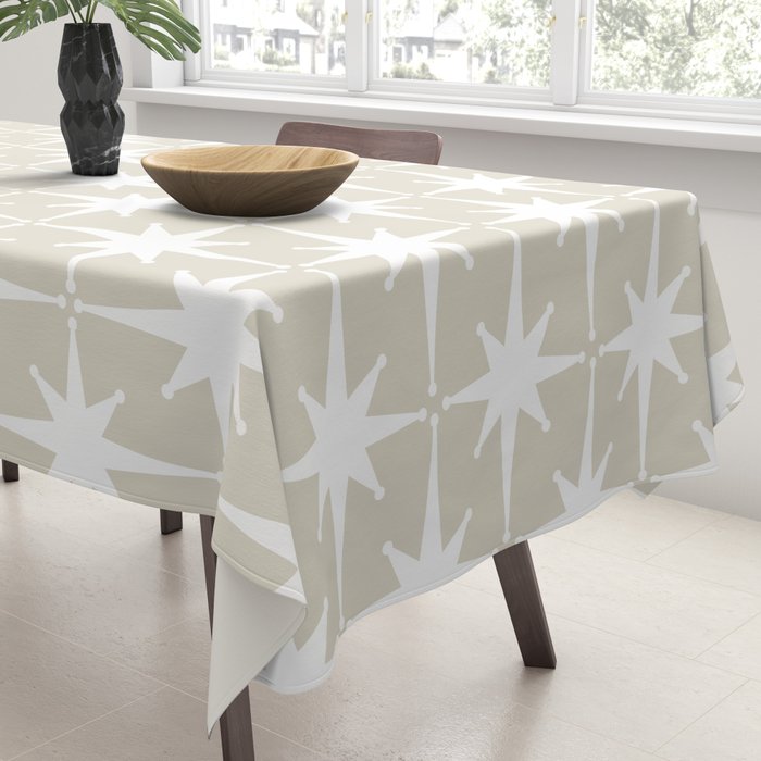 Midcentury Modern Atomic Starburst Pattern in Beige and White  Tablecloth Gallery Image 3