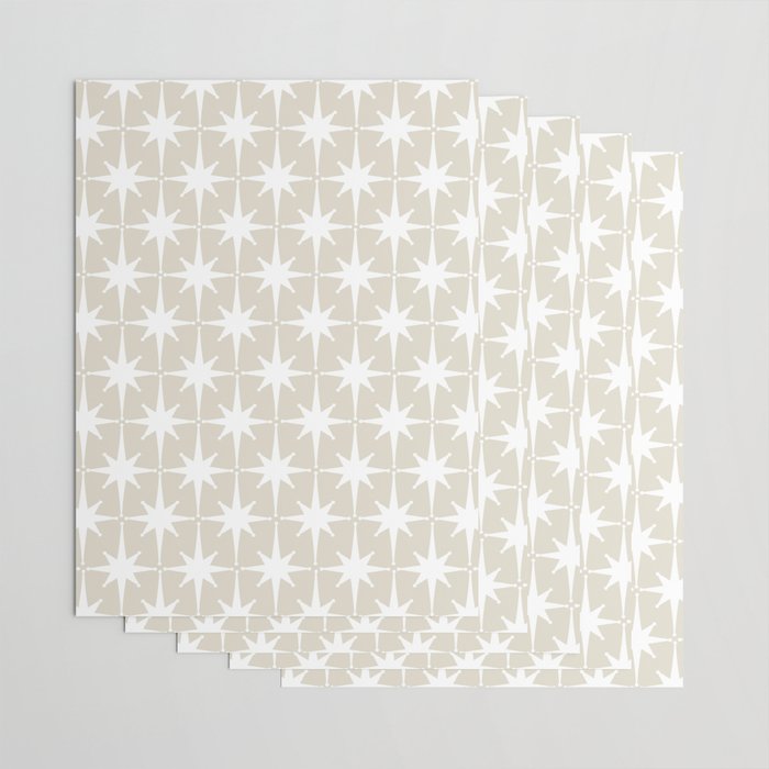 Midcentury Modern Atomic Starburst Pattern in Beige and White  Wrapping Paper Gallery Image 3