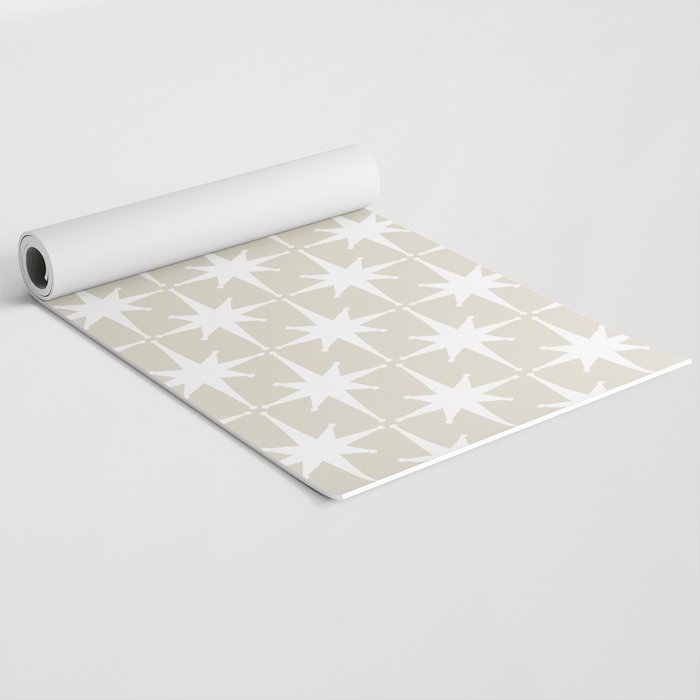 Midcentury Modern Atomic Starburst Pattern in Beige and White  Yoga Mat Gallery Image 2