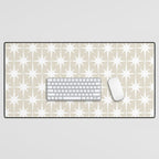 Midcentury Modern Atomic Starburst Pattern in Beige and White  Desk Mat Gallery Image 1