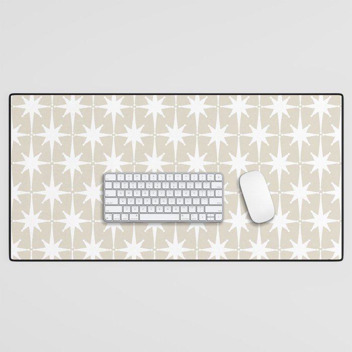 Midcentury Modern Atomic Starburst Pattern in Beige and White  Desk Mat Gallery Image 1