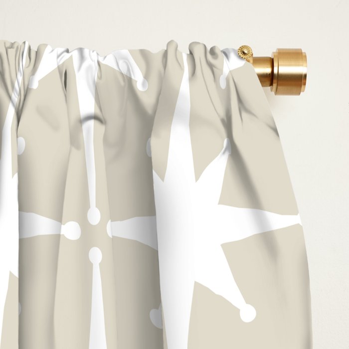 Midcentury Modern Atomic Starburst Pattern in Beige and White  Window Curtain Gallery Image 2