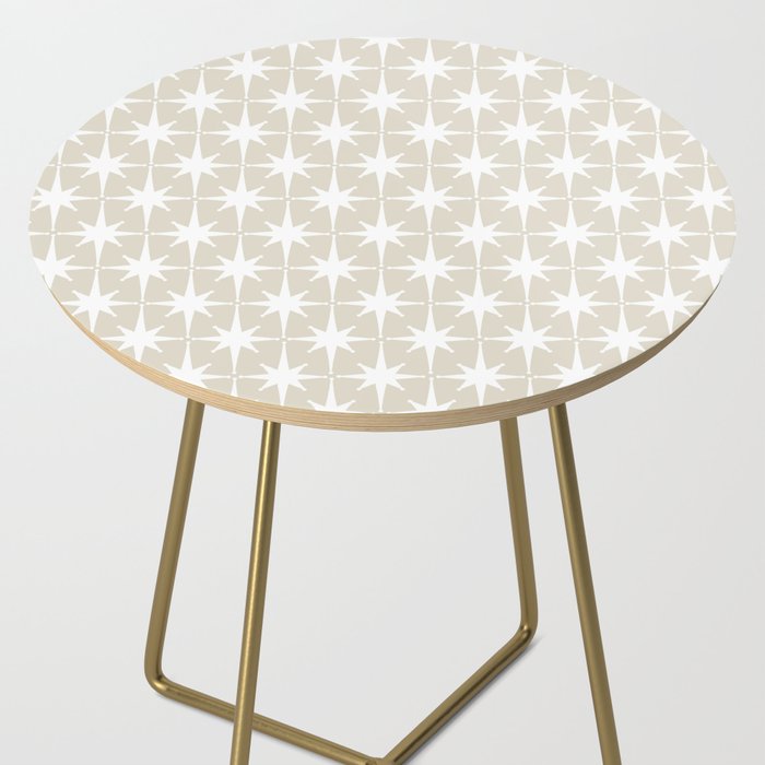 Midcentury Modern Atomic Starburst Pattern in Beige and White  Side Table Gallery Image 2