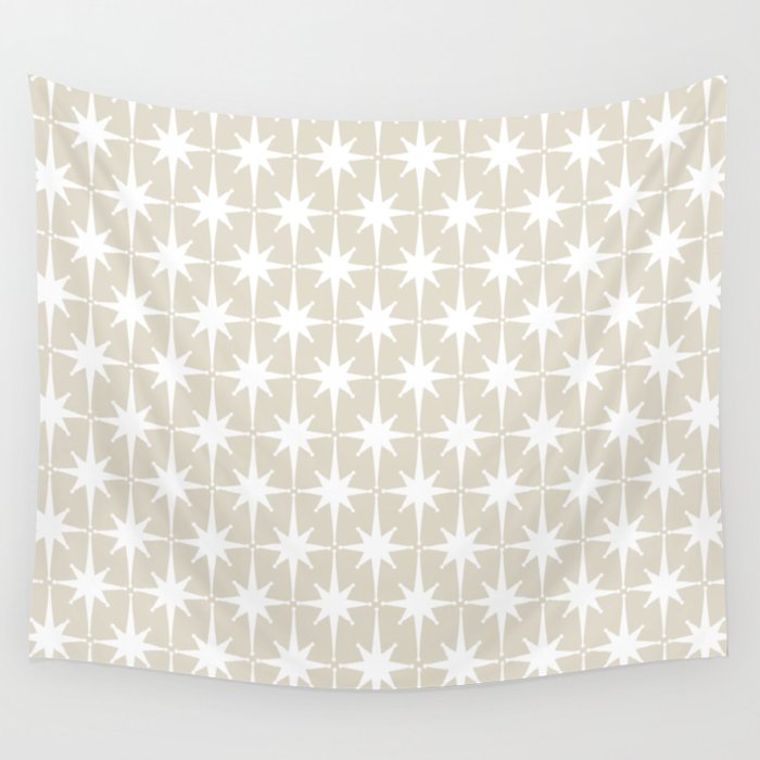 Midcentury Modern Atomic Starburst Pattern in Beige and White  Wall Tapestry Gallery Image 1