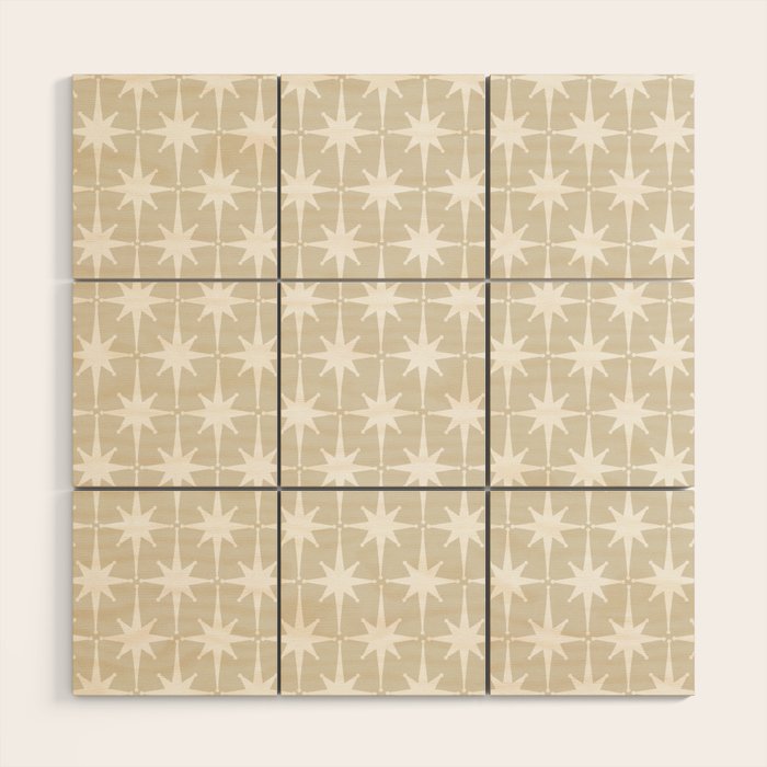 Midcentury Modern Atomic Starburst Pattern in Beige and White  Wood Wall Art Gallery Image 1