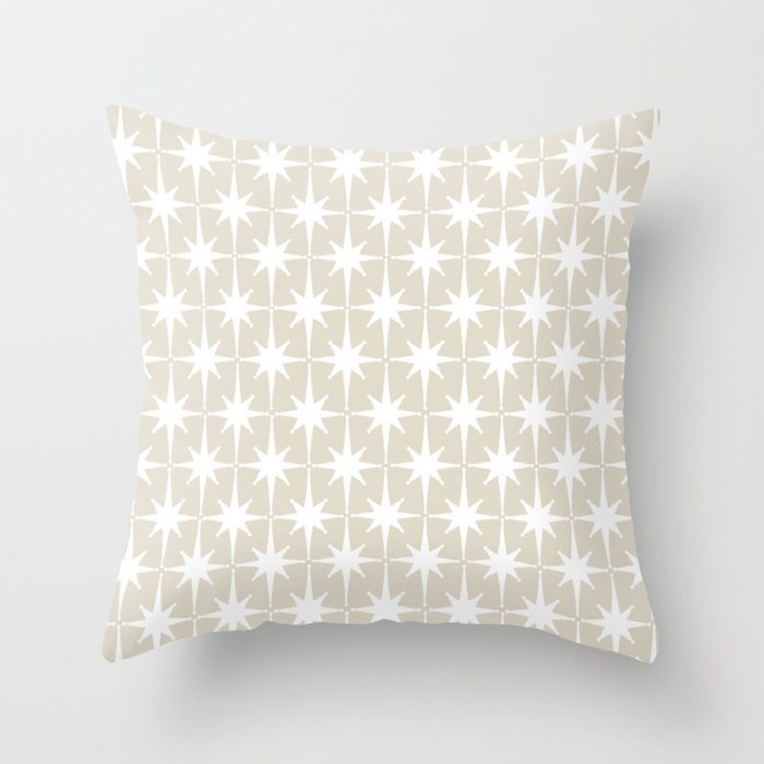 Midcentury Modern Atomic Starburst Pattern in Beige and White  Throw Pillow Gallery Image 6