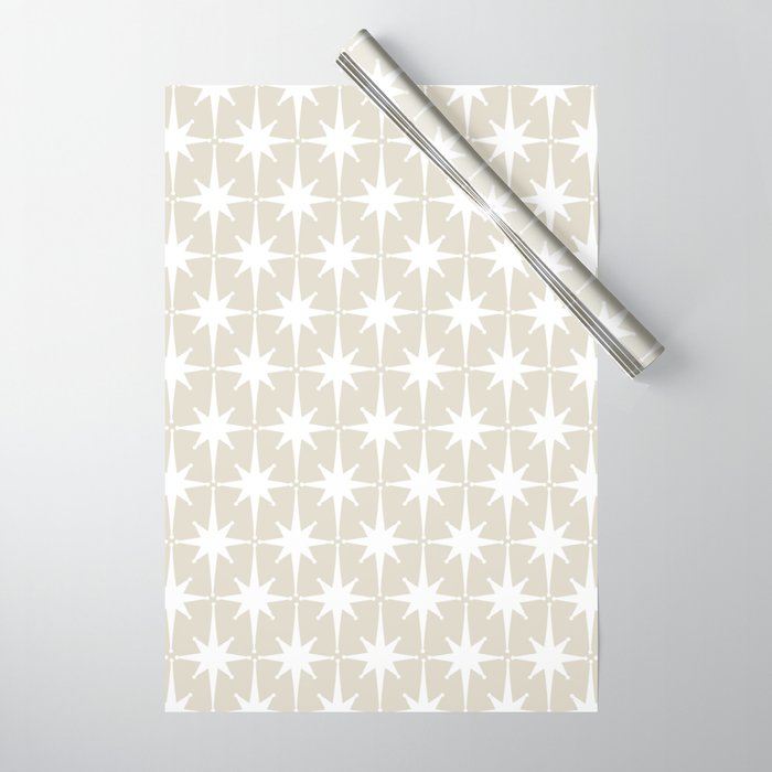 Midcentury Modern Atomic Starburst Pattern in Beige and White  Wrapping Paper Gallery Image 1