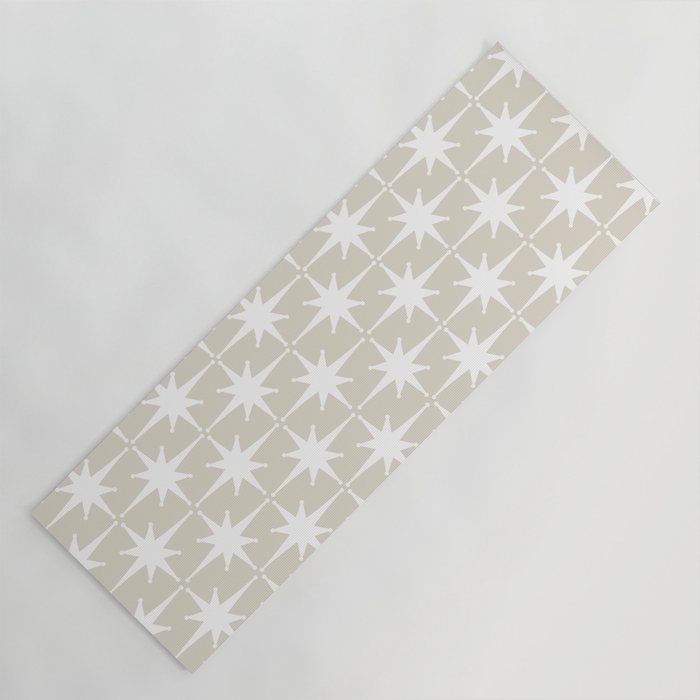 Midcentury Modern Atomic Starburst Pattern in Beige and White  Yoga Mat Gallery Image 1
