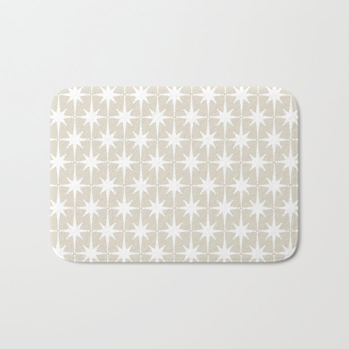 Midcentury Modern Atomic Starburst Pattern in Beige and White  Bath Mat Gallery Image 1