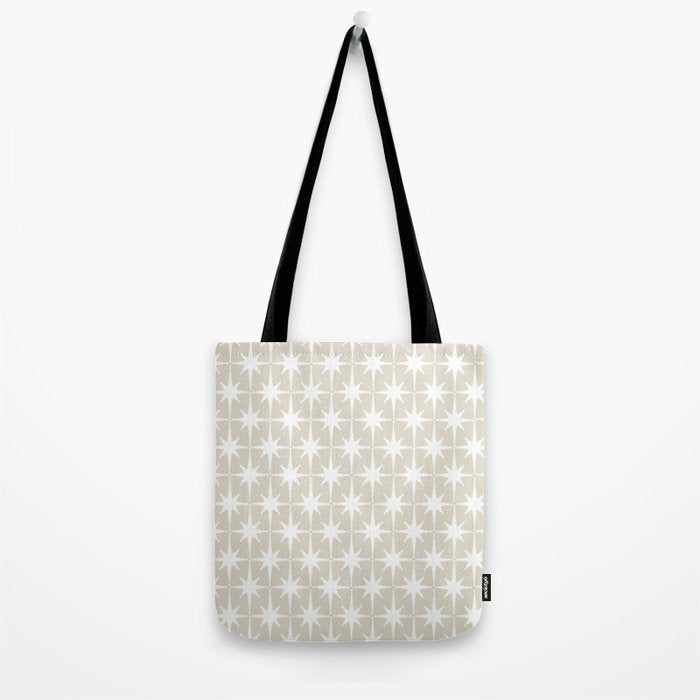 Midcentury Modern Atomic Starburst Pattern in Beige and White  Tote Bag Gallery Image 2