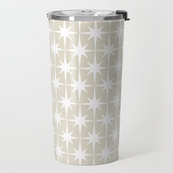 Midcentury Modern Atomic Starburst Pattern in Beige and White  Travel Mug Gallery Image 2