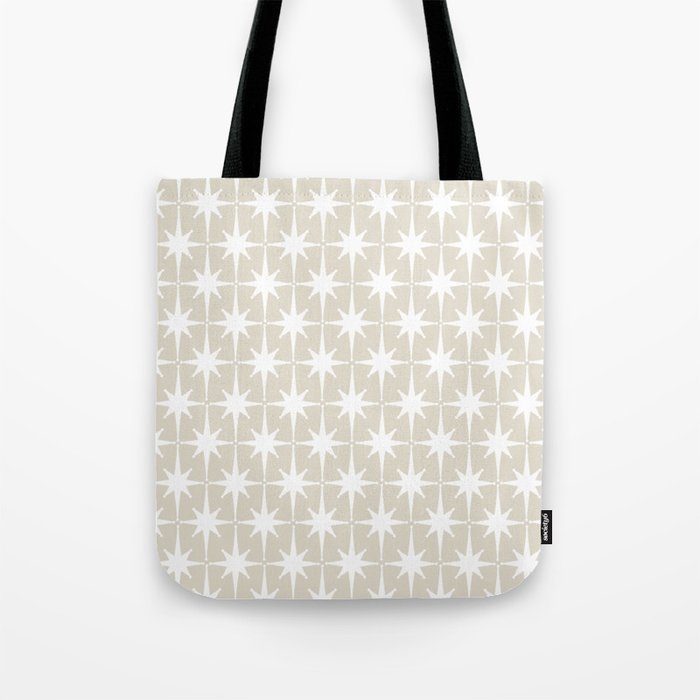 Midcentury Modern Atomic Starburst Pattern in Beige and White  Tote Bag Gallery Image 1