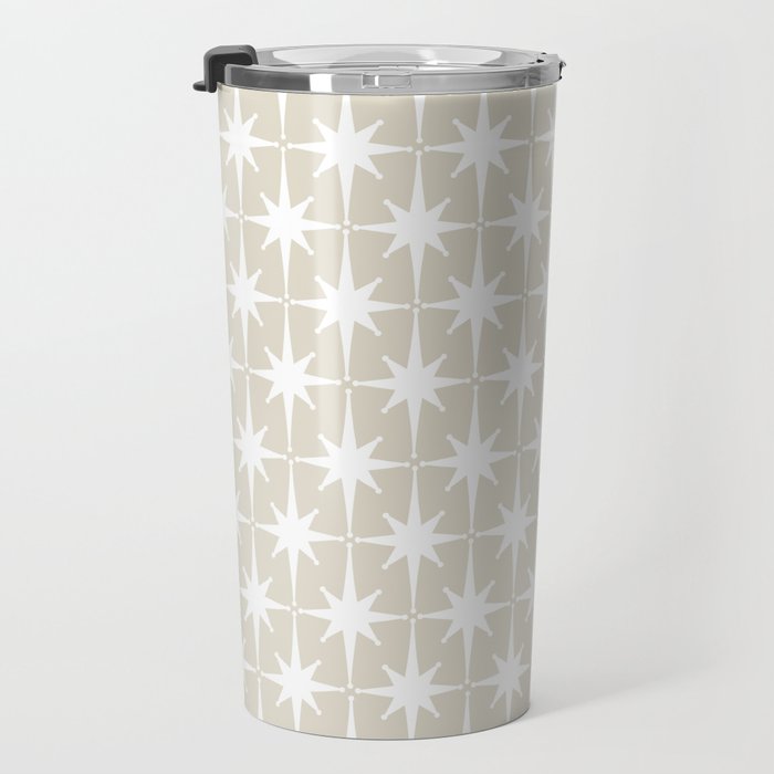 Midcentury Modern Atomic Starburst Pattern in Beige and White  Travel Mug Gallery Image 3