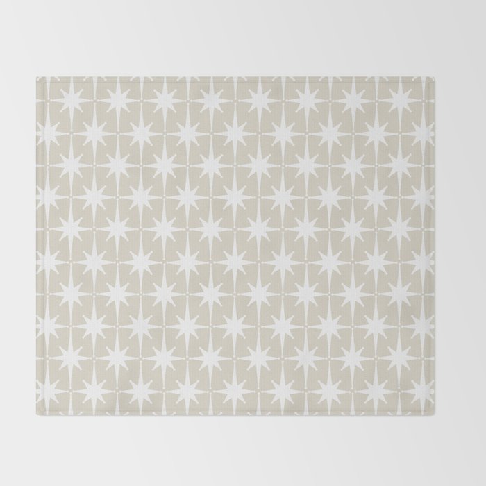 Midcentury Modern Atomic Starburst Pattern in Beige and White  Throw Blanket Gallery Image 2