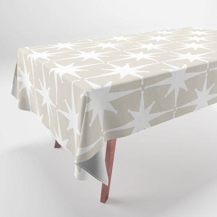 Midcentury Modern Atomic Starburst Pattern in Beige and White  Tablecloth Gallery Image 1
