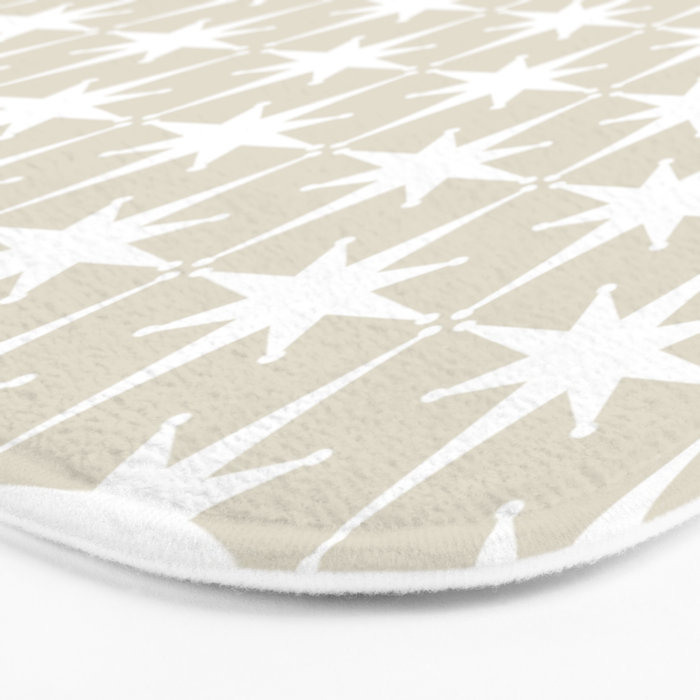 Midcentury Modern Atomic Starburst Pattern in Beige and White  Bath Mat Gallery Image 3