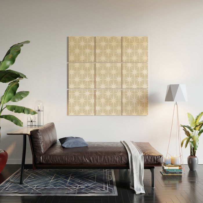 Midcentury Modern Atomic Starburst Pattern in Beige and White  Wood Wall Art Gallery Image 2