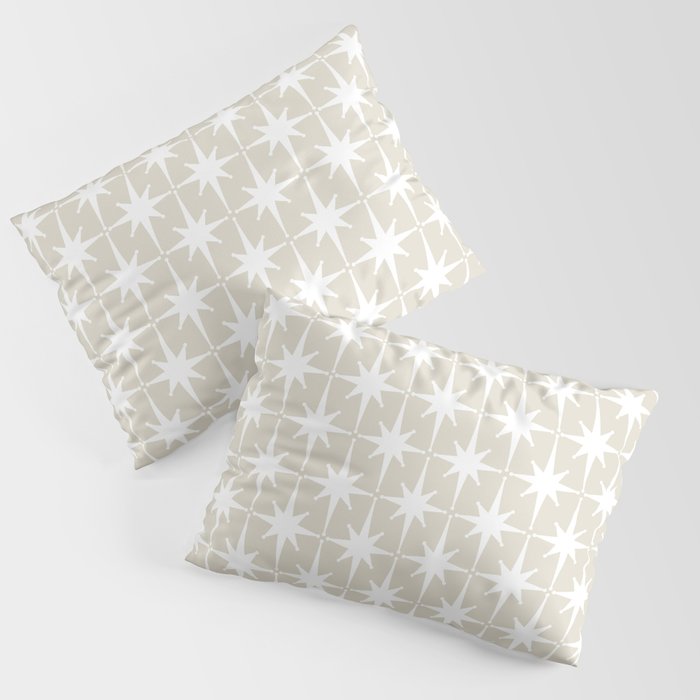 Midcentury Modern Atomic Starburst Pattern in Beige and White  Pillow Sham Gallery Image 3