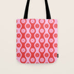 Retro Wavy Stripes with Flowers in Pink & Red Tote Bag Gallery Image 1