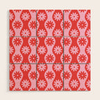 Retro Wavy Stripes with Flowers in Pink & Red Wood Wall Art Gallery Image 1