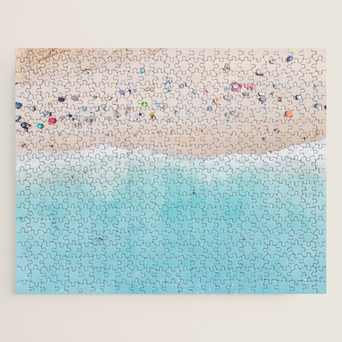 Aerial Beach Print, Aerial Beach Photography, Emerald Turquoise Ocean Beach Photography, Ocean Waves, Beach Art Poster, Home Decor Art Print Jigsaw Puzzle Gallery Image 1