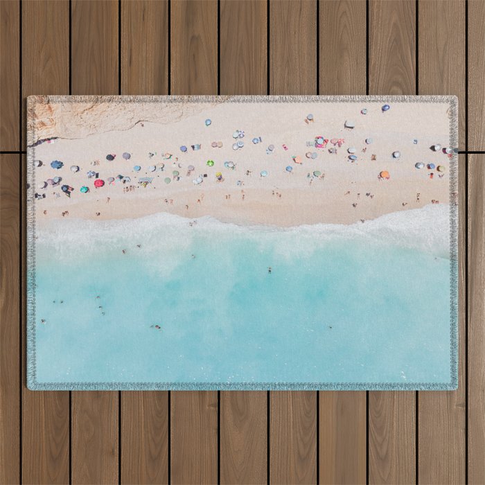 Aerial Beach Print, Aerial Beach Photography, Emerald Turquoise Ocean Beach Photography, Ocean Waves, Beach Art Poster, Home Decor Art Print Outdoor Rug Gallery Image 1