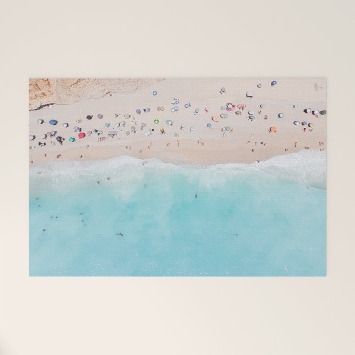 Aerial Beach Print, Aerial Beach Photography, Emerald Turquoise Ocean Beach Photography, Ocean Waves, Beach Art Poster, Home Decor Art Print Welcome Mat Gallery Image 1