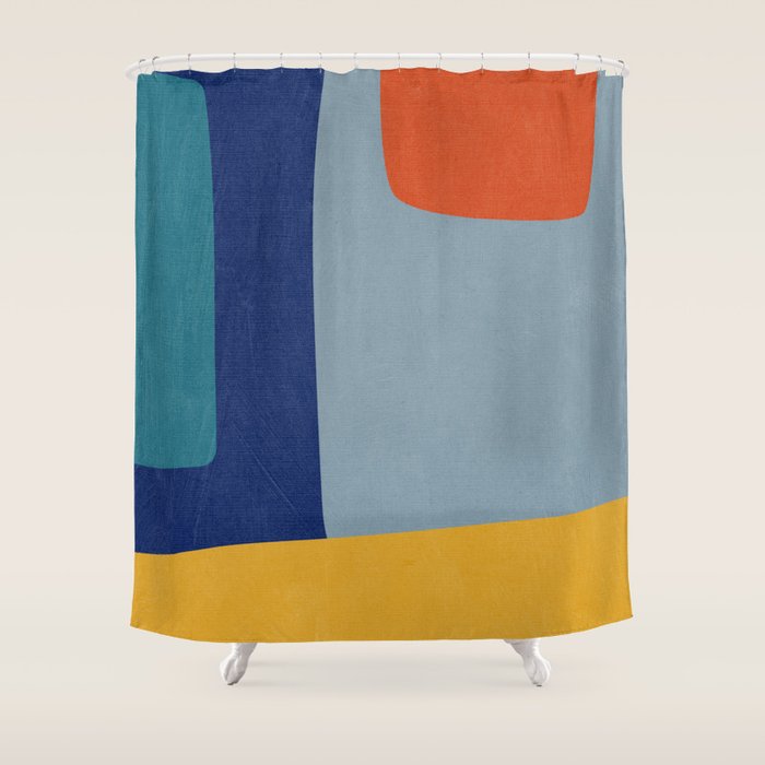 Modern MidCentury Colorful Abstract Shower Curtain Gallery Image 1
