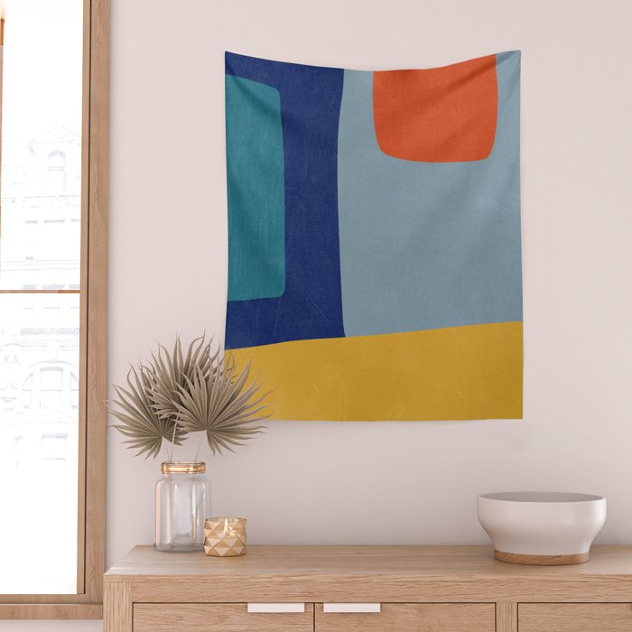 Modern MidCentury Colorful Abstract Wall Tapestry Gallery Image 2