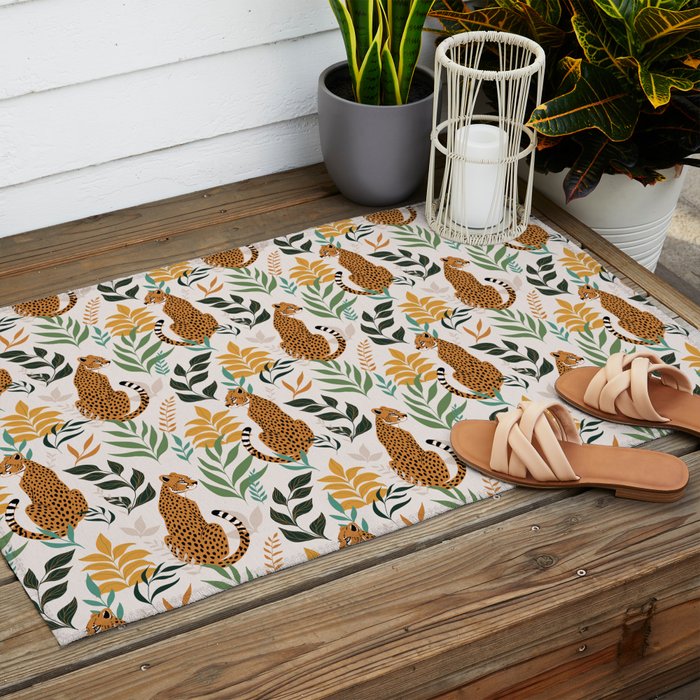 Spring Cheetah Pattern I - Green and Yellow Outdoor Rug Gallery Image 2