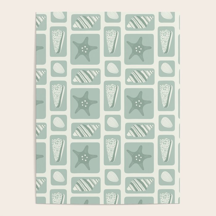Retro marine sea shell art pattern Poster Gallery Image 4