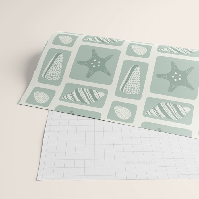 Retro marine sea shell art pattern Wrapping Paper Gallery Image 2