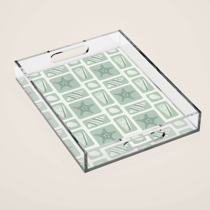 Retro marine sea shell art pattern Acrylic Tray Gallery Image 1