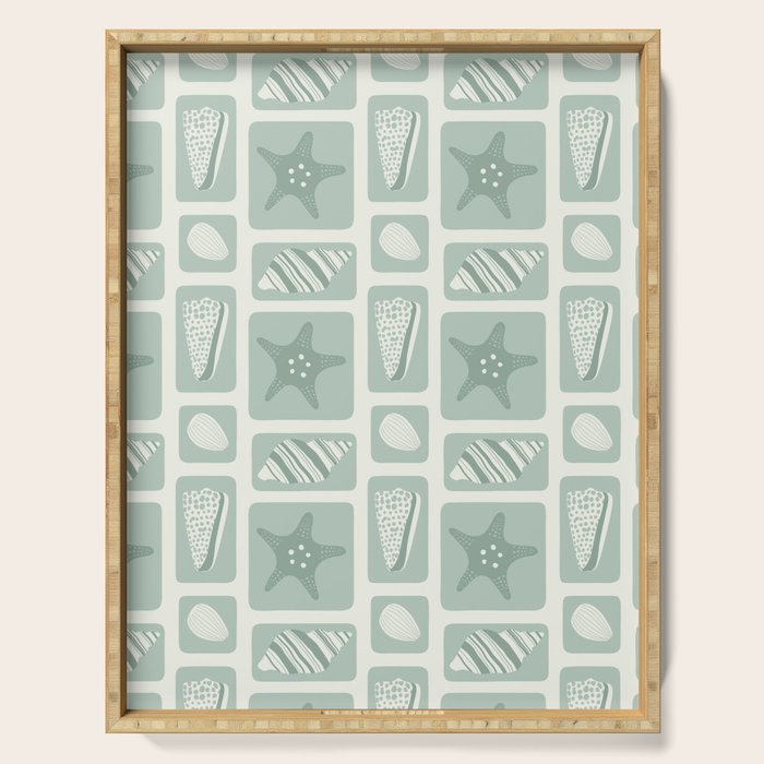 Retro marine sea shell art pattern Serving Tray Gallery Image 1