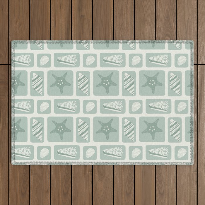 Retro marine sea shell art pattern Outdoor Rug Gallery Image 1